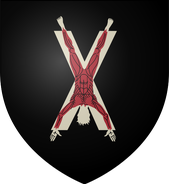 House Bolton: black, a red flayed man hanging upside-down on a white X-shaped cross