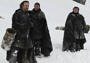 A promotional image of Samwell Tarly, Grenn and Eddison Tollett in "Valar Morghulis."