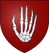 House Drumm: red, a skeletal white hand