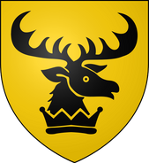 House Baratheon/Durrandon (variant): gold, a black crowned stag's head contourny