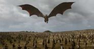 Daenerys's Dothraki and dragons going into battle.