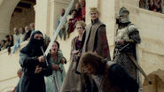 Cersei, Joffrey and Sansa watch as Eddard is executed in "Baelor".
