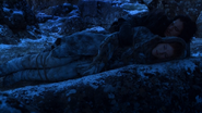 Jon lies with Ygritte to keep warm in "The Old Gods and the New".