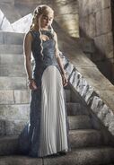 Daenerys's more formal dress retains the pleated skirt from the previous design she experimented with, but now present only on the front of the skirt - to make it even more visually reminiscent of a dragon's belly.