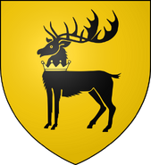 Variant of the sigil with the stag statant rather than salient, as featured on some of Robert Baratheon's short banners.