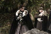 Robb and Bran find the direwolves in the wolfswood.