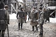 Jon training with Samwell Tarly, Grenn and Pypar at Castle Black in "Cripples, Bastards, and Broken Things."