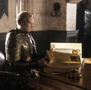 Brienne is made Lady Commander of the Kingsguard under Brandon I and completes Jaime Lannister's entry in the Book of Brothers.