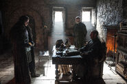 Stannis Baratheon in Castle Black with Jon Snow