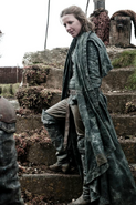 Yara Greyjoy wears the clothing style of ironborn men, customized slightly to fit a woman's physique.