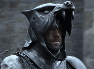 Sandor's custom helmet, shaped like the head of a hunting dog, the sigil of House Clegane.