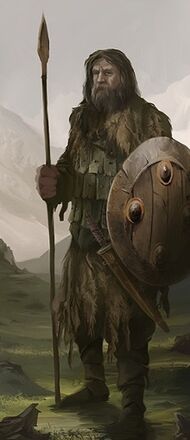 Ein Krieger der Thenn mit Bronze Speer und Schild.