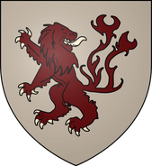 House Reyne: silver, a red lion rampant regardant with a forked tail