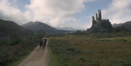 Lord Lyonel and Ser Harwin Strong riding to the castle.