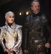 Jorah remains by Dany's side when she must tell the truth about Randyll and Dickon Tarly to Sam.