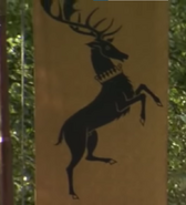 The version of the Baratheon sigil displayed on the longer banners in "The Wolf and the Lion", with the stag facing right rather than left and with a different design for the crown