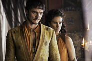 Oberyn and Ellaria. Clapton decided in advance that the Martell color palette would consist of ochre yellow, oranges, and tans.