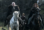 Catelyn Stark and Rodrik Cassel escorting Tyrion Lannister to the Eyrie.