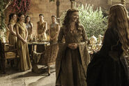 In Season 5, after Margaery marries Tommen and officially becomes the new queen, she suddenly makes a drastic switch to dressing in Cersei's style - apparently to taunt Cersei that she is replacing her in every way at the royal court.