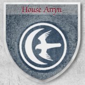 A shield emblazoned with the sigil of House Arryn from the HBO viewer's guide.