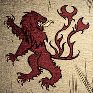 House Reyne - a red lion with a forked tail on silver.