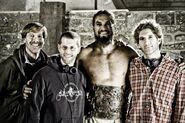 Weiss with David Benioff and Jason Momoa.