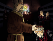 The High Septon crowns Aegon the Conqueror in the Starry Sept.