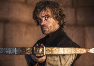 Tyrion aiming a crossbow at Tywin before killing him in "The Children".