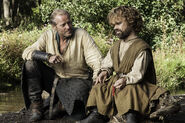 Jorah confides in Tyrion he has Greyscale, in "Unbowed, Unbent, Unbroken" Season 5.