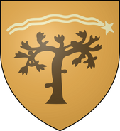 Personal arms of Duncan the Tall: sunset, a brown elm tree beneath a white shooting star contourny