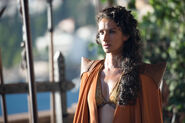 Ellaria watches Oberyn Martell fight the Mountain in Season 4.