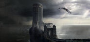 Concept art of Lucerys Velaryon arriving at Storm's End.