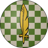 House Jordayne: chequy green and white, a gold quill palewise