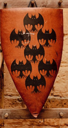 The sigil of House Whent emblazoned on the shield of Ser Willis Wode (inaccurately depicts only 7 bats)