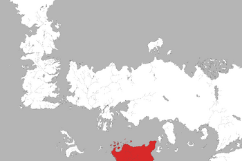 A map showing the location of Sothoryos, in relation to the continents Westeros, Essos, and Ulthos.