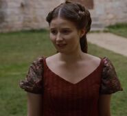 Talla Tarly - the Tarlys are from the south of the Reach, and don't dress like their Tyrell overlords: large puffy shoulder pieces, dresses lace up the back instead of the front, broad and shallow necklines.