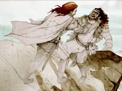 Король-Грифон сражается с Крылатым Рыцарем