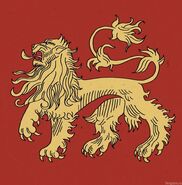 Variant of the Lannister sigil with the lion passant rather than rampant, as featured on banners and shields.