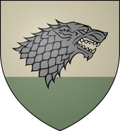 House Stark: per base white and green, a grey direwolf's head contourny