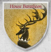A shield emblazoned with the sigil for House Baratheon from the HBO viewer's guide.