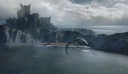 Daenerys's dragons fly above Dragonstone