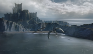 Daenerys's dragons fly above Dragonstone