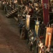 The banner of House Marbrand (centre) at the Tourney of the Hand in "The Wolf and the Lion".