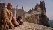 Tyrion and Varys look east across the Narrow Sea from King's Landing, in Westeros.