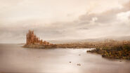 The first shot of the city from the north in "Winter Is Coming." The pre-Dubrovnik design.