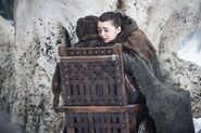 Arya hugs Bran when he arrives home in Season 7