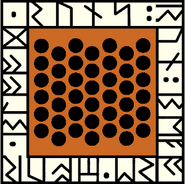 House Royce - a shower of pebbles on an orange field, surrounded by runes.