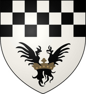 House Staunton: white, black pair of wings with a gold crown, black and white checks in chief
