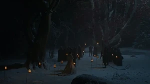 Sansa wird von Theon in den Hain geführt.