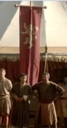The banner of House Lannister at the Tourney of the Hand in "The Wolf and the Lion".